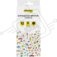 Карандаши цветные Silwerhof Eco 2.6 мм, шестигранный профиль, пластик, ассорти, 12 цветов, коробка с европодвесом