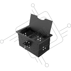 Прямоугольный металлический корпус Wize Pro [WRTS-12BOX-B] для модульной системы врезного лючка в стол с откидывающейся крышкой, до12 модулей-вставок, беспроводная зарядка 10Вт для моб.устройств на крышке, преустановленная рамка,черный