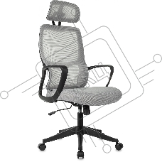 Кресло руководителя Бюрократ Wise серый, сетка/ткань, с подголов. крестов. пластик