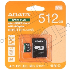 Флеш карта microSD ADATA 512Gb microSDXC Class 10 UHS-I U3 V30 A2 180/160 MB/s (SD адаптер)