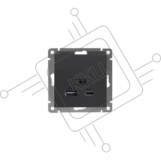 Розетка 2-м USB Universal СП Афина тип А+С 5В 1х2.4А 2х4А механизм графит А0059-Gr