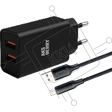 Сетевое зарядное устройство AKSBERRY (6900209210016) T38 2 USB 2.4A + кабель Lightning, черный