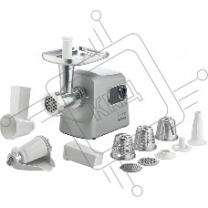 Мясорубка электрическая Gorenje MG2500DS серый, 2500 Вт, 2.8 кг/мин, реверс, защита от перегрузки, металлический лоток, насадки - 8