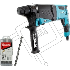 Перфоратор Makita HR2630 + набор буров B-54704 патрон:SDS-plus уд.:2.9Дж 800Вт (кейс в комплекте)