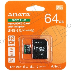 Флеш карта microSD A-DATA 64GB microSDXC Class 10 UHS-I U3 V30 A2 160/140 MB/s (SD адаптер)