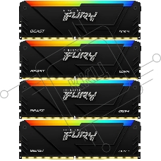 Оперативная память Kingston Fury Beast, DDR4, 32GB (4x8GB), 3200MHz, CL16, DIMM, с радиатором, RGB, черный