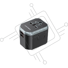 Универсальный дорожный адаптер Vention FJCB0 USB (C + A + A) Черный