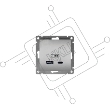 Розетка 2-м USB Universal СП Афина тип А+С 5В 1х2.4А 2х4А механизм серебро А0059-S