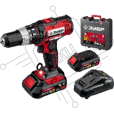 Дрель-шуруповерт ЗУБР ДШУ-185-22, Аккумуляторный, 18В, 2 АКБ, Ударный, Кейс