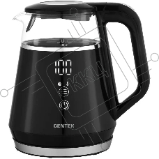 Чайник Centek CT-0019, 1100Вт стекло, черный и серебристый