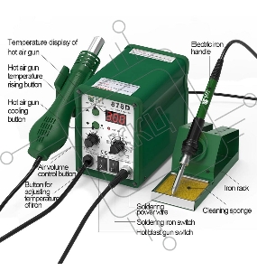 Паяльная станция BST-878D  2в1, LED-дисплей, 100-450С, 700Вт