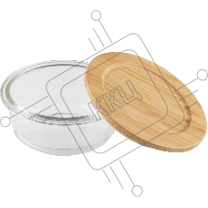 Контейнер LEONORD BAMBU, объем: 400 мл, из жаропрочного стекла с крышкой из бамбука, круглый (106023)