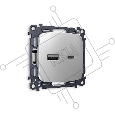 Комплект механизма розетки OMEGA Серебро глянец 2USB A+C 20W (быстрая зарядка) QUANT (OP4110, VM177) MO411010