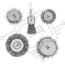 Набор щеток для дрели Denzel 2 Плоские 50-75 мм, 3 Чашки 25-50-75 мм, шпилька, нерж.вит. проволока