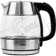 Чайник Centek CT-0018, 1.2л, 1600Вт, стекло, серебристый