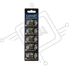 Батарейка General GBAT-LR44 (AG13)   кнопочная щелочная 10шт в блист(800582)  (10/200/4000)