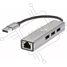 Переходник VCOM USB 3.0 -->RJ-45 1000Mbps+3 USB3.0, Aluminum Shell, 0.2м <DH312A>