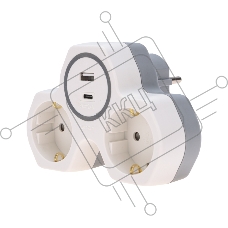 Двойник REXANT электрический (разветвитель) 16А с/з + USB-A + USB-C с защитными шторками, белый