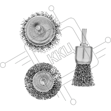 Набор щеток для дрели Denzel 1 Плоская 50 мм, 2 Чашки 25-50 мм, шпилька, нерж. вит. проволока