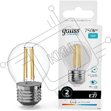 Лампа филам. Gauss Filament 12Вт цок.:E27 шар св.свеч.бел.нейт. (упак.:10шт) (52222)