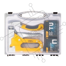 Мебельный степлер Deli DL238105 с набором скоб + антистеплер Набор: 2000шт дверные гвозди. 2000шт Т-гвозди. 2000шт U-гвозди. 1шт скобоудалитель.