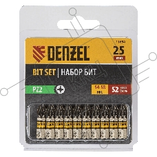 Набор бит Denzel PZ2х25, сталь S2, шестигранный профиль, 10 шт.