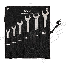 Набор комбинированных ключей с трещоткой 6 шт Deli DL140106T Спецификация: 19,22,24,27,30,32мм. Сталь 40 Cr. Трещотка 50BV30 72Т. Чехол из ткани Oxford