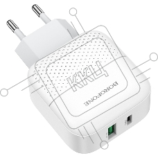 Зарядное устройство BOROFONE BA46A Premium, один порт USB, один порт Type-C, PD, 18W, 5V, 3.0A, белый