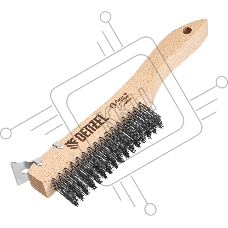 Щетка зачистная Denzel 4-х рядная, проволока из нержавеющей стали с деревянной ручкой скребок, EFP