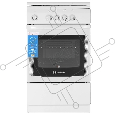 Плита газовая DeLuxe 5040.37 г (крышка) белый, конфорок 4 шт, духовка 43 л, 50 см x 85 см x 50 см