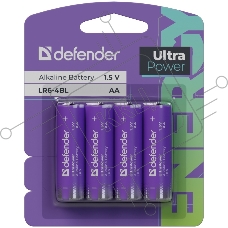 Батарейка алкалиновая Defender LR6-4BL АА, блистер, 4 шт., UltraPower