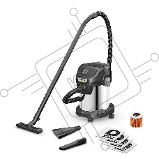 Строительный пылесос Karcher KWD 3 S V-17/4/20 Anniversary Edition черный, 1000 Вт, уборка сухая/сбор воды, пылесборник мешок/контейнер, 17 л