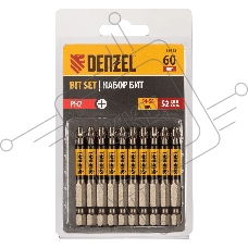 Набор бит Denzel PH2х60, сталь S2, круглый профиль, 10 шт.