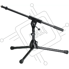 Низкая микрофонная стойка K&M 25910-300-55 высота 280 мм, длина стрелы 525 мм, металлические узлы, складная конструкция, материал стойки - сталь, цвет черный