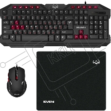 Комплект клавиатура + мышь SVEN GS-9200 игровые клавиатура, мышь и коврик