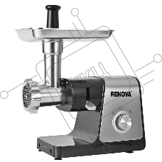Мясорубка электрическая Renova MG300-R1SP серебристый, 3000 Вт, 3 кг/мин, реверс, защита от перегрузки, насадки - 5