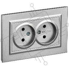 Розетка 2-местная IEK BRITE РС12-2-БрА (BR-R20-10-K47-F) без заземления, без защитных шторок, 10А в сборе, алюминий