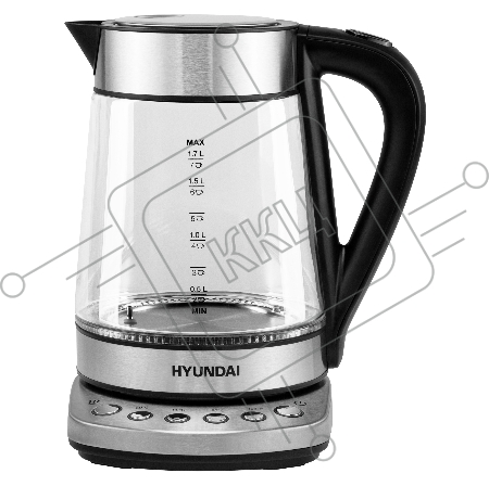 Чайник электрический Hyundai HYK-G3026 1.7л. 2200Вт серебристый/черный (корпус: стекло)