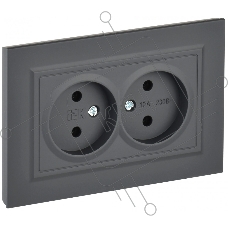 Розетка 2-местная IEK BRITE РС12-2-БрГ (BR-R20-10-K53-F) без заземления, без защитных шторок, 10А в сборе, графит