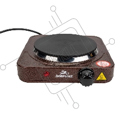 Плитка эл.(1 конф) Добрыня DO-2206 корич.(1000Вт) блин x12 Мощность: 1000 ВтНапряжение 220 В, 50 Гц5 режимов нагреваДиаметр конфорки: 15 смЗащита от перегреваСветовой индикатор работыРезиновые ножки