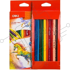 Карандаши цветные Deli EC00300 ColoRun, трехгранный профиль, тополь, 12 цветов, коробка с европодвесом