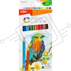 Карандаши цветные Deli EC00200 Color Emotion, трехгранный профиль, липа, 12 цветов, коробка с европодвесом (12шт)