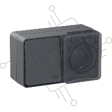 Блок ОП AtlasDesign Profi54 розетка 16А 250В с заземл. защ. шторки + 1-кл. выключатель 10А IP54 антрацит SchE