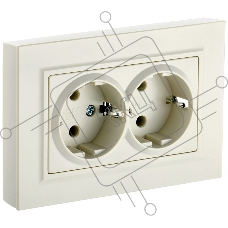 Розетка 2-местная IEK BRITE РС12-3-БрКр (BR-R21-16-K10-F) с заземлением, без защитных шторок, 16А в сборе, бежевый