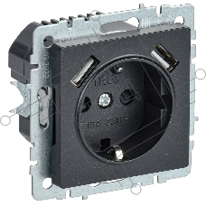 Розетка 1-местная IEK BRITE РЮш10-2-БрЧ (BR-R14-16-U21-D31-K02) с заземлением, с защитными шторками, 16А, с USB A+A 5В 3,1А, черный