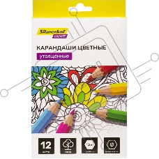 Карандаши цветные Silwerhof Create Jumbo 6мм, шестигранный профиль, дерево, ассорти, 12 цветов, коробка с европодвесом
