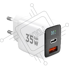Зарядное устройство с дисплеем Cablexpert MP3A-PC-52, 35Вт GaN, QC3.0/PD3.0, 1хUSB, 1хType-C, белый, коробка