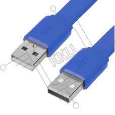 Кабель GCR PROF 2.0m USB 2.0 AM/AM, плоский, синий, 28/24 AWG, экран, заземление, морозостойкий, GCR-55571
