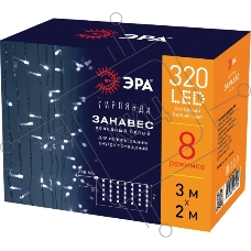 Гирлянда светодиодная новогодняя ЭРА ЕNIGW - 320W Занавес 8 режимов 3*2 м холодный белый 320 LED IP20