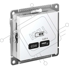 Розетка USB AtlasDesign тип C 65Вт QC PD высокоскор. ЗУ механизм бел. SE ATN000127